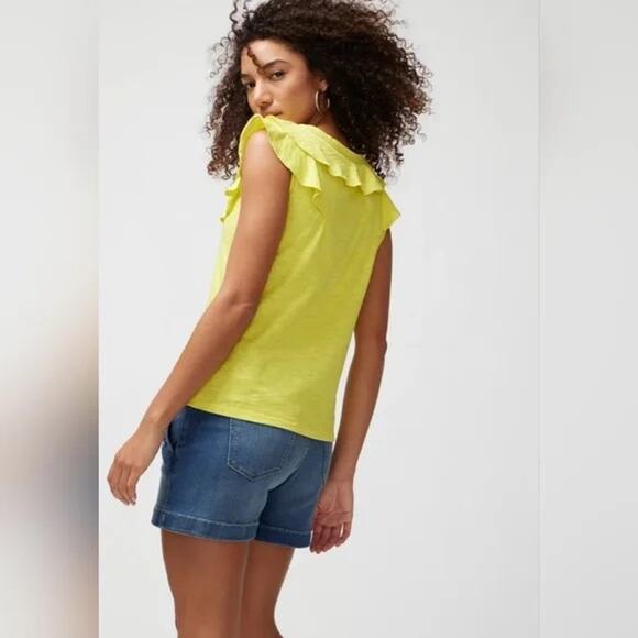 WHBM Limelight Yellow Ruffle V-Neck Tee Size Small - Picture 4 of 8